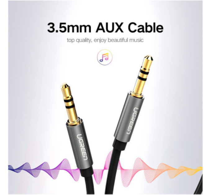 Кабель мультимедійний 3.5mm M to 3.5mm M 0.5m AV119 black Ugreen (10732)