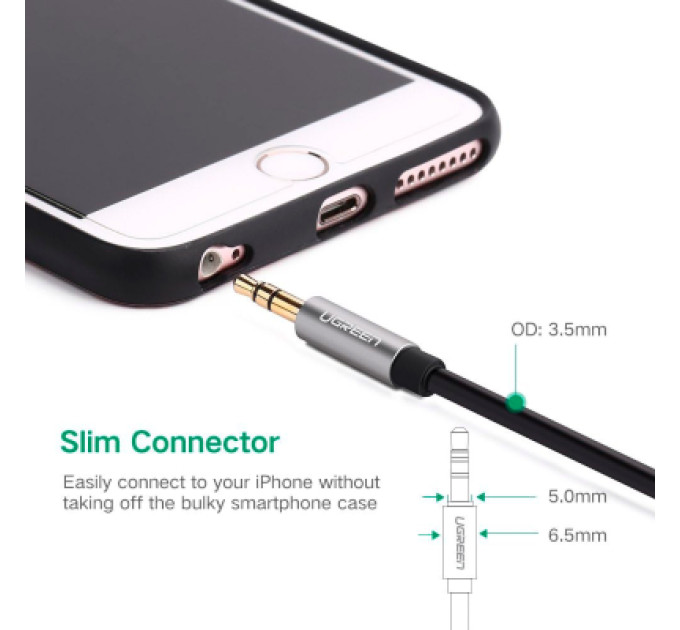 Кабель мультимедійний 3.5mm M to 3.5mm M 0.5m AV119 black Ugreen (10732)