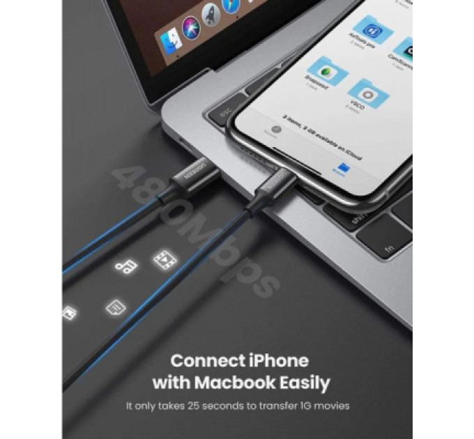 Дата кабель USB-C to Lightning 2.0m 3A US171 black UGREEN (60752)