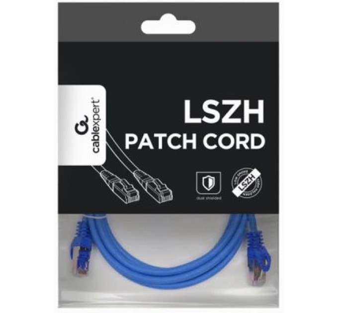 Патч-корд 1м S/FTP Cat 6A CU LSZH blue Cablexpert (PP6A-LSZHCU-B-1M)
