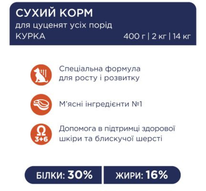 Club 4 Paws Сухий корм для собак Club 4 Paws Преміум. Для цуценят з високим вмістом курки 14 кг (4820083909696)