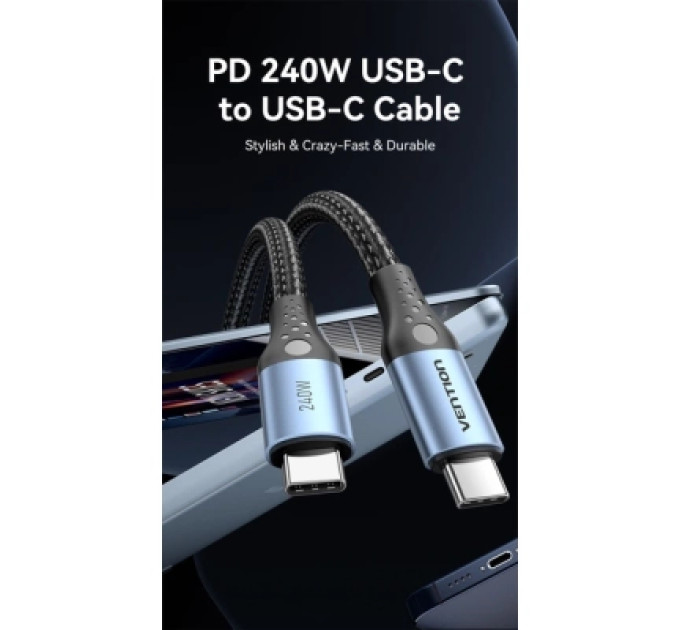 Vention Дата кабель USB 2.0 C Male to C Male 240W Cable 1.5M Black Aluminum Alloy Type VENTION (TREBG)
