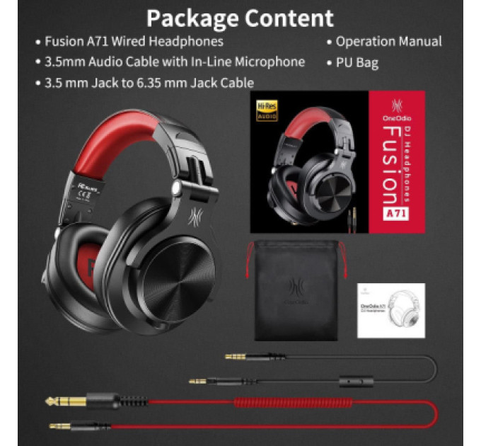 OneOdio Навушники OneOdio A71 3,5мм/6,35мм Black/Red (A71 Red)