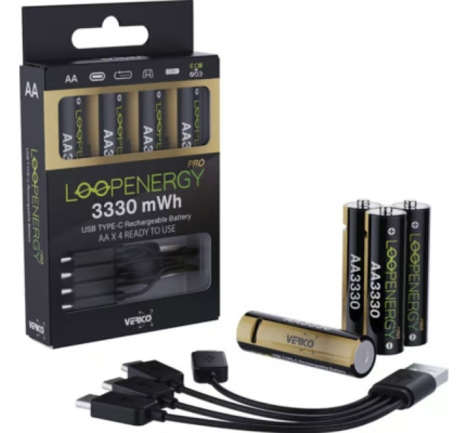 Verico Акумулятор Verico AA USB Type-C 2220mAh/3330mWh-1.5V Li-ion 4шт./уп. (Loop Energy PRO) (1UDBT-A6WEAC-NN)