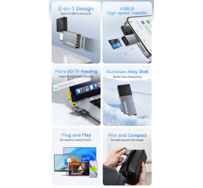 Essager Зчитувач флеш-карт Essager USB-C + USB-A to Micro SD black (EDKTF-QW0G-P)