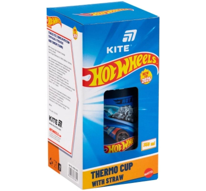 Kite Поїльник-непроливайка Kite Hot Wheels термочашка з трубочкою, 350 мл (HW25-1263)