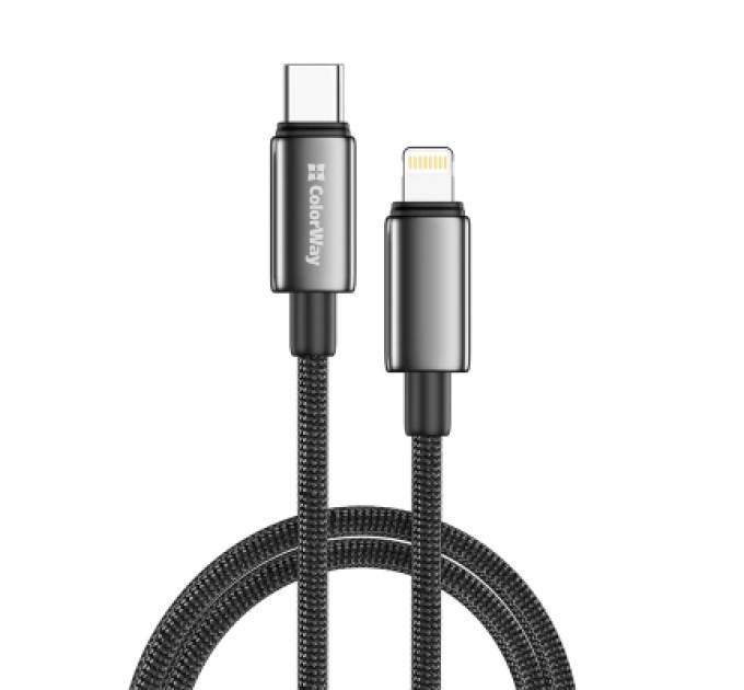 ColorWay Дата кабель USB-C to Lightning 2.0m PD30W zinc alloy braided black ColorWay (CW-CBPDCL099-BK)