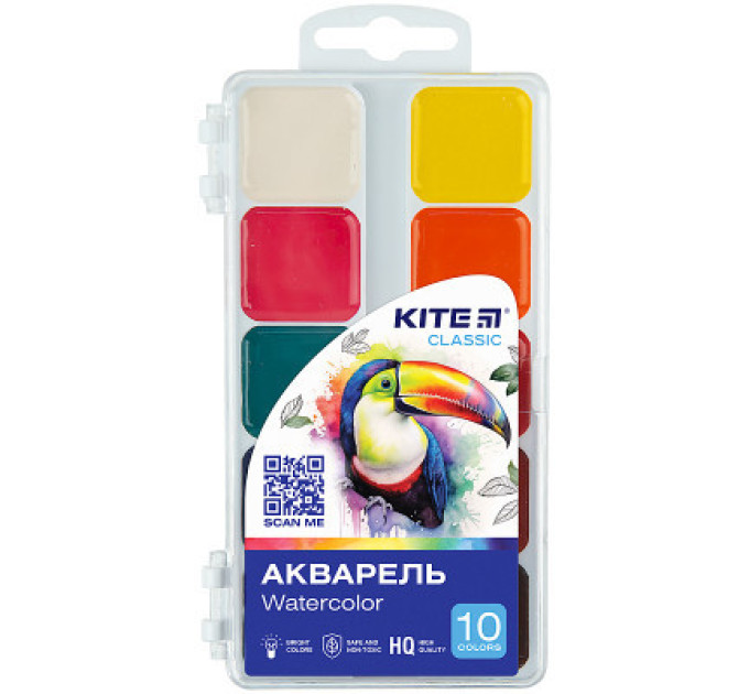 Акварельні фарби Kite Classic, 10 кольорів (K-060)