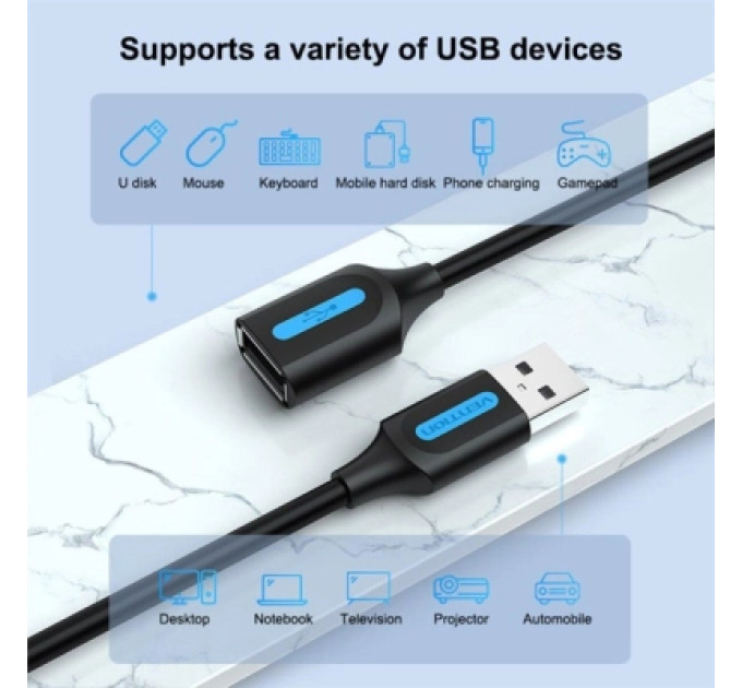 Vention Дата кабель USB 2.0 AM/AF 2.0m black Vention (CBIBH)