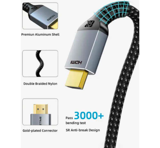 Кабель мультимедійний HDMI M to HDMI M 1.0m V2.1 8K60Hz Cabletime (CA915835)