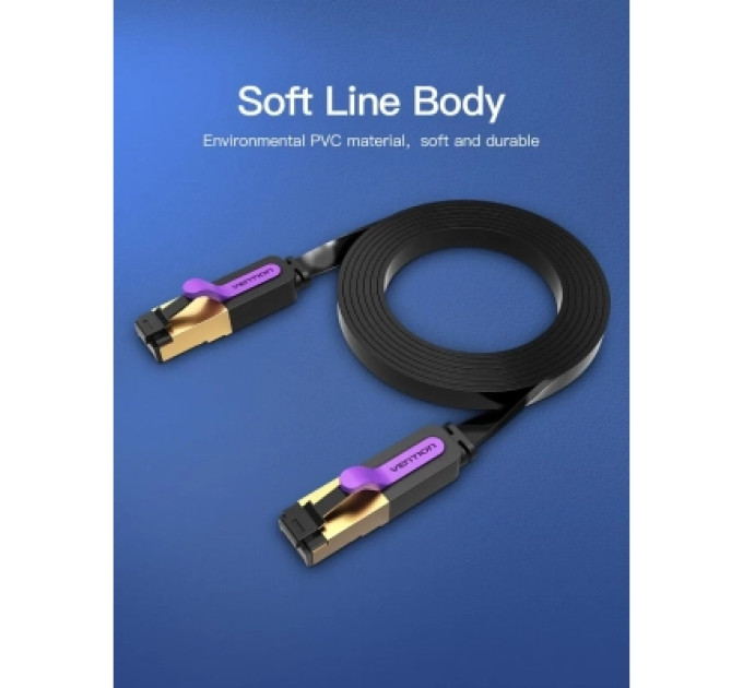 Патч-корд Flat Cat.7 Patch Cable 2M Black VENTION (ICABH)