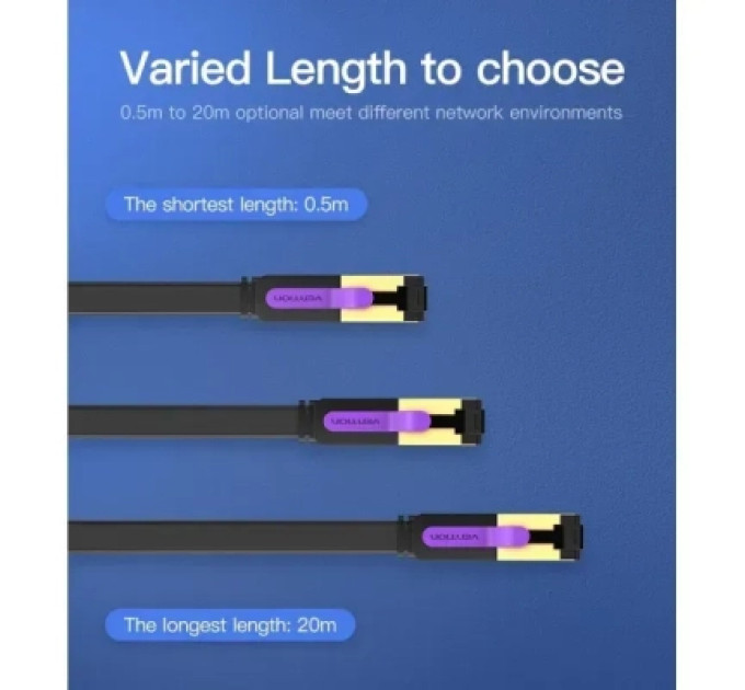 Патч-корд Flat Cat.7 Patch Cable 3M Black VENTION (ICABI)
