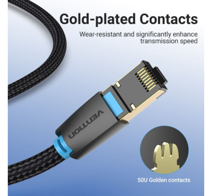 Патч-корд Cotton Braided Cat.8 SFTP Patch Cable 0.5M Black VENTION (IKGBD)