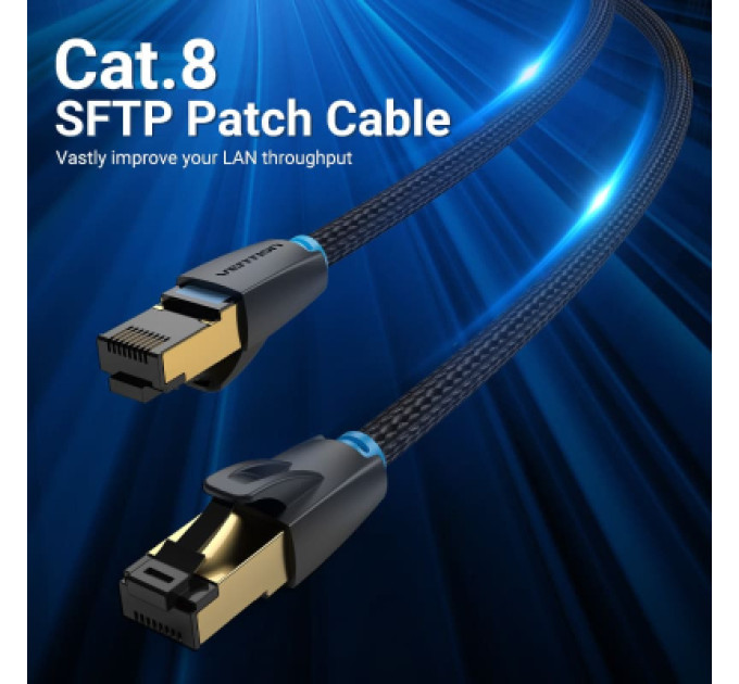 Патч-корд Cotton Braided Cat.8 SFTP Patch Cable 0.5M Black VENTION (IKGBD)