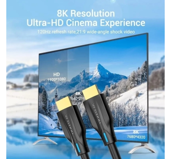 Кабель мультимедійний HDMI Male to Male 8K HD Cable 10M Black VENTION (AANBL)