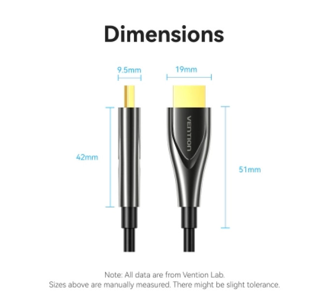 Кабель мультимедійний 4K Fiber Optic HDMI Male to Male Cable 20M Black Zinc Alloy Type VENTION (ALSBQ)