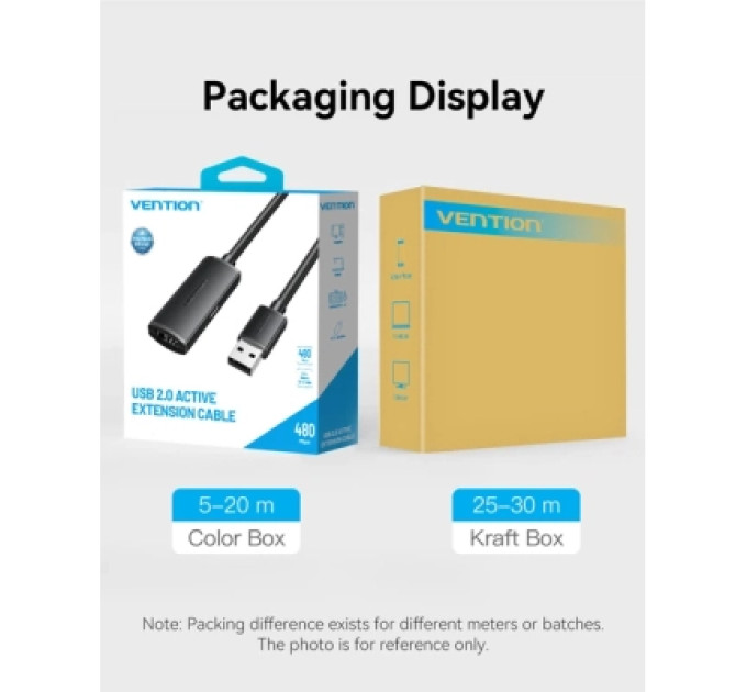 Vention Дата кабель USB 2.0 Type-A Male to Type-A Female Active Extension Cable 10M Black VENTION (CBKBL)