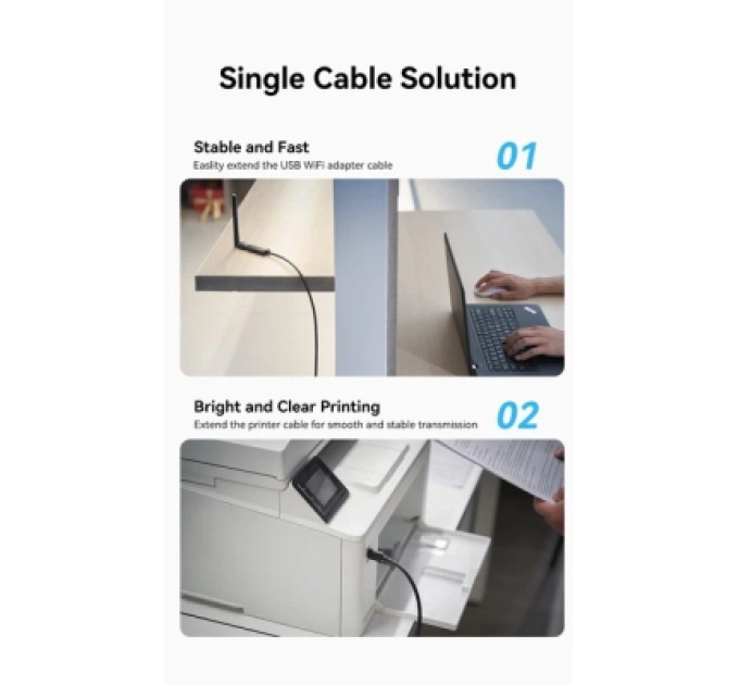 Vention Дата кабель USB 2.0 Type-A Male to Type-A Female Active Extension Cable 10M Black VENTION (CBKBL)