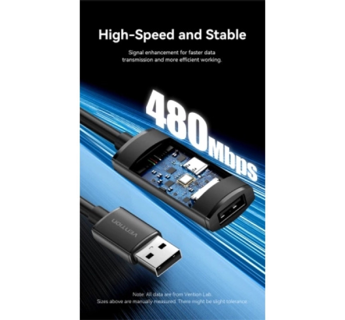 Vention Дата кабель USB 2.0 Type-A Male to Type-A Female Active Extension Cable 10M Black VENTION (CBKBL)