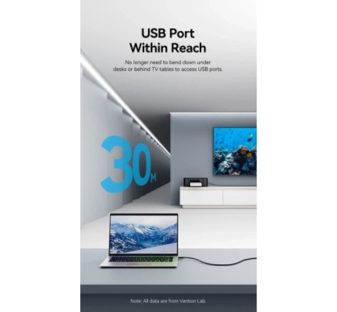 Vention Дата кабель USB 2.0 Type-A Male to Type-A Female Active Extension Cable 10M Black VENTION (CBKBL)