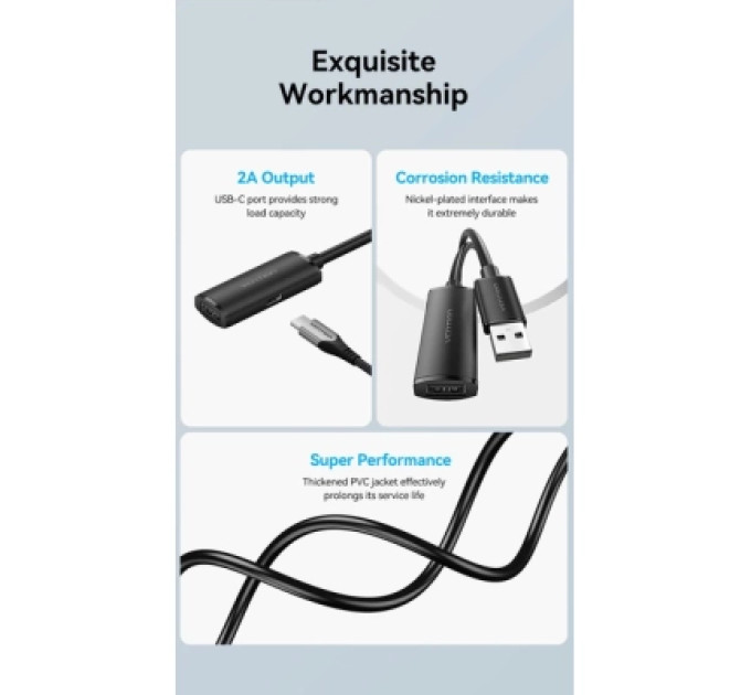Vention Дата кабель USB 2.0 Type-A Male to Type-A Female Active Extension Cable 10M Black VENTION (CBKBL)