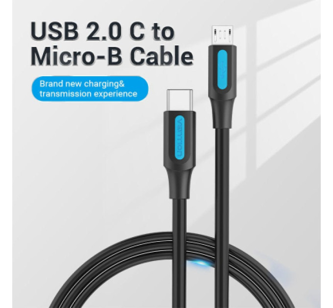 Vention Дата кабель USB 2.0 C Male to Micro-B Male 2A Cable 1M Black VENTION (COVBF)