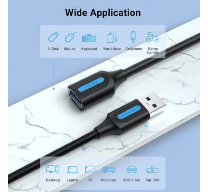 Дата кабель USB 2.0 A Male to C Male 3A Cable 2M Black VENTION (CTHBH)