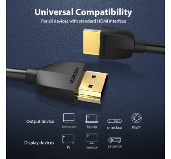 Vention Кабель мультимедійний HDMI M to HDMI M 2.0m V2.0 4K60Hz PVC Vention (AAIBH)
