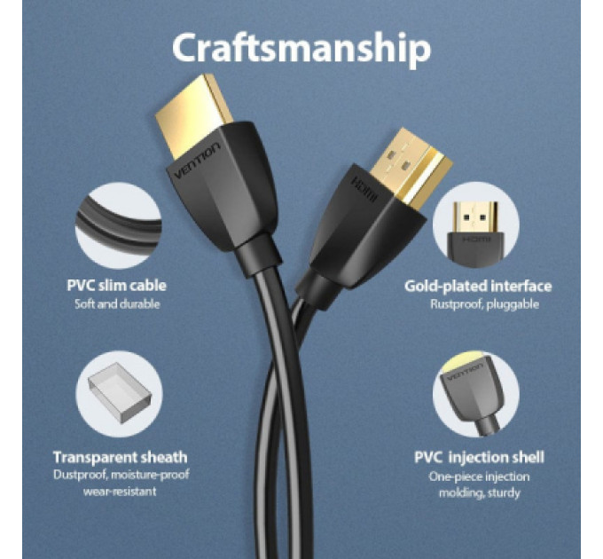 Vention Кабель мультимедійний HDMI M to HDMI M 2.0m V2.0 4K60Hz PVC Vention (AAIBH)