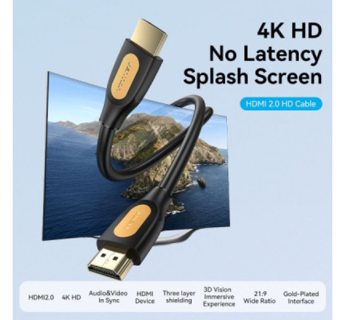 Vention Кабель мультимедійний HDMI M to HDMI M 3.0m V2.0 4K60Hz PVC black Vention (ALIBI)