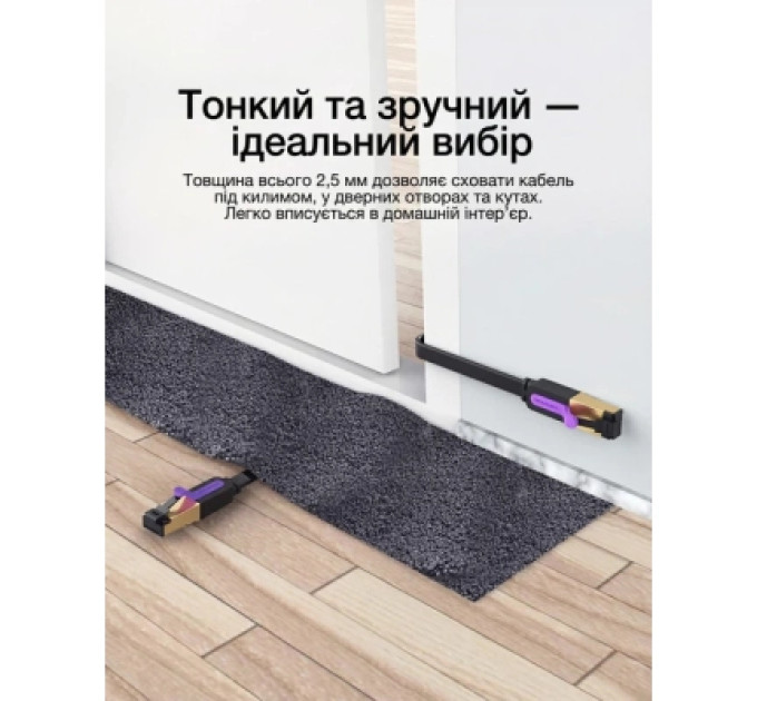 Патч-корд Flat Cat.7 Patch Cable 10M Black Vention (ICABL)