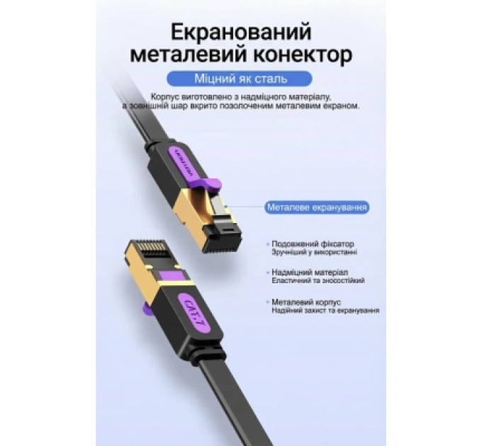 Патч-корд Flat Cat.7 Patch Cable 10M Black Vention (ICABL)