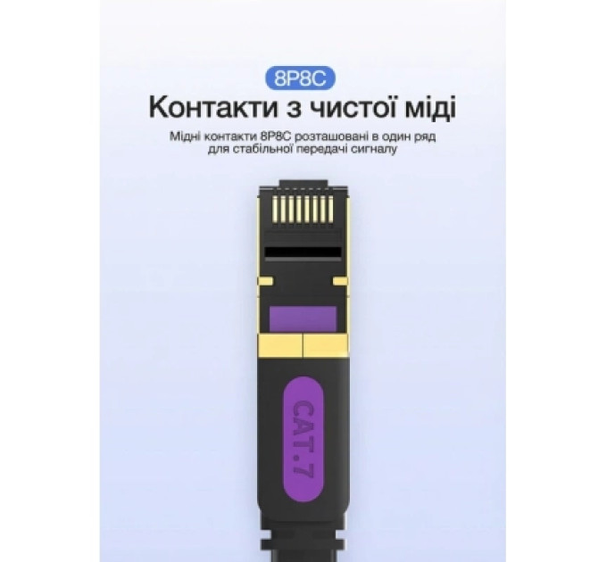 Патч-корд Flat Cat.7 Patch Cable 10M Black Vention (ICABL)