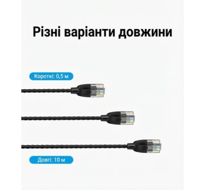Патч-корд Cat.6A UTP Patch Cable 0.5M Black Slim Type Vention (IBIBD)