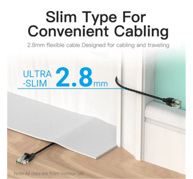 Vention Патч-корд Cat.6A UTP Patch Cable 1M Black Slim Type Vention (IBIBF)