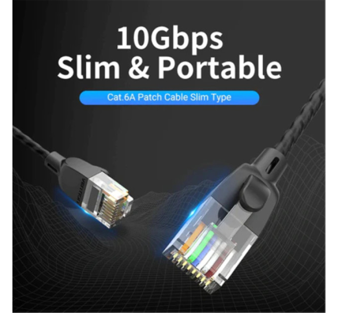 Vention Патч-корд Cat.6A UTP Patch Cable 1M Black Slim Type Vention (IBIBF)