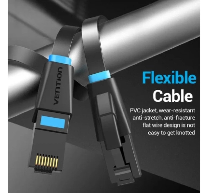 Патч-корд Flat Cat.6 UTP Patch Cable 1M Black Vention (IBJBF)