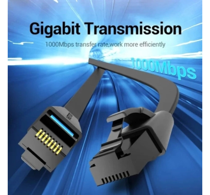 Патч-корд Flat Cat.6 UTP Patch Cable 1M Black Vention (IBJBF)