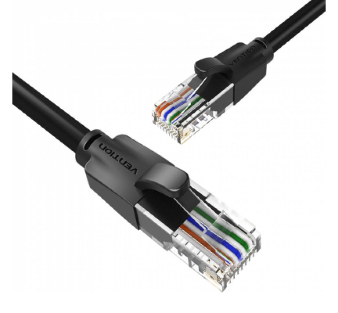 Патч-корд Flat Cat.6 UTP Patch Cable 1.5M Black Vention (IBJBG)