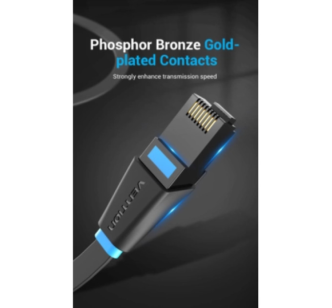 Патч-корд Flat Cat.6 UTP Patch Cable 3M Black Vention (IBJBI)