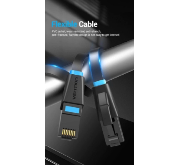 Патч-корд Flat Cat.6 UTP Patch Cable 3M Black Vention (IBJBI)