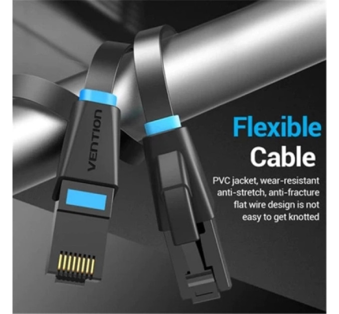 Vention Патч-корд Flat Cat.6 UTP Patch Cable 10M Black Vention (IBJBL)