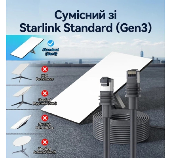 Патч-корд Starlink Generation 3 Ethernet Patch Cable 10M Gray Vention (IACHL)