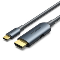 Кабель мультимедійний HDMI Male to USB-C Male 4K HD Cable with Power Supply 1.5M Gray Metal Type Vention (ABLHG)