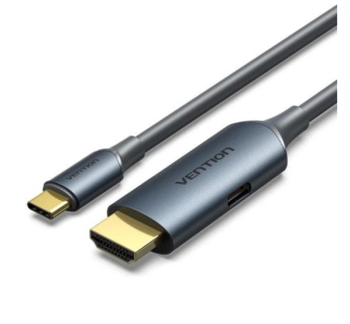 Кабель мультимедійний HDMI Male to USB-C Male 4K HD Cable with Power Supply 1.5M Gray Metal Type Vention (ABLHG)