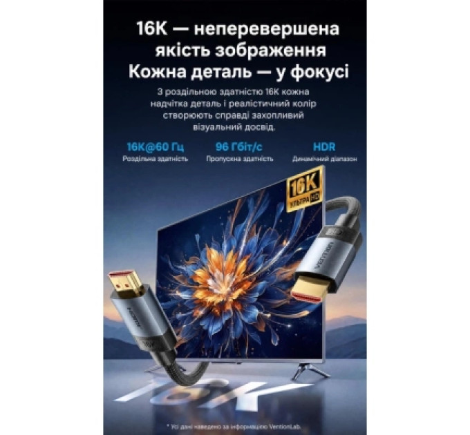 Кабель мультимедійний HDMI Male to USB-C Male 4K HD Cable with Power Supply 1.5M Gray Metal Type Vention (ABLHG)