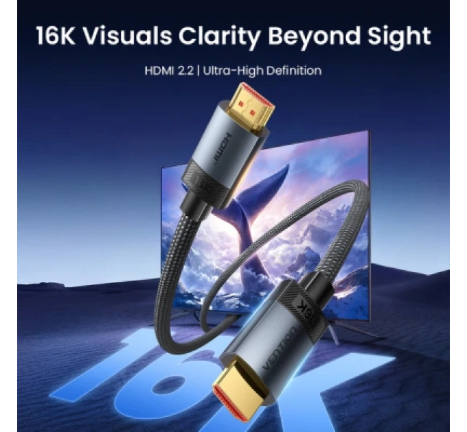 Кабель мультимедійний Fabric Braided HDMI-A Male to Male HD Cable 16K 3M Gray Vention (ALVHI)
