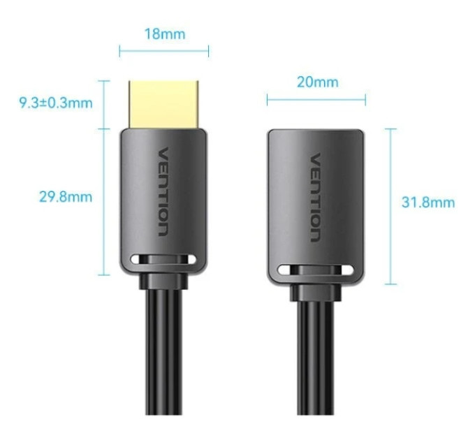 Vention Кабель мультимедійний HDMI-A Male to HDMI-A Female 4K HD Cable PVC Type 0.5M Black Vention (AHCBD)