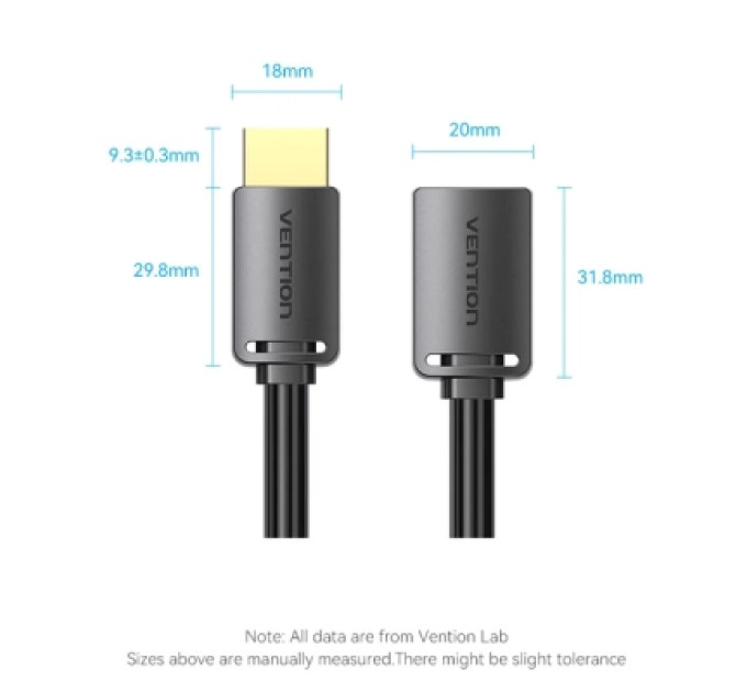 Кабель мультимедійний HDMI-A Male to HDMI-A Female 4K HD Cable PVC Type 0.5M Black Vention (AHCBD)