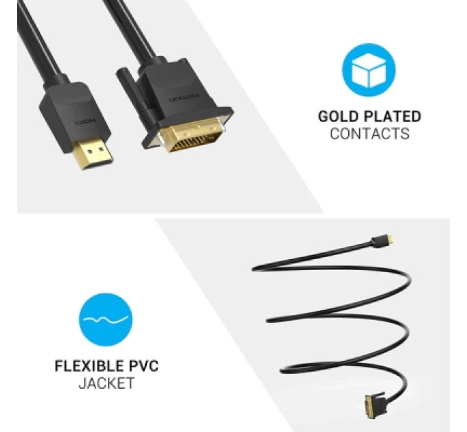 Кабель мультимедійний HDMI to DVI Cable 1.5M Black Vention (ABFBG)